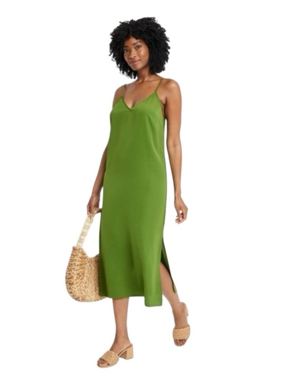 a new day Olive Green Slip Midi Dress NWT